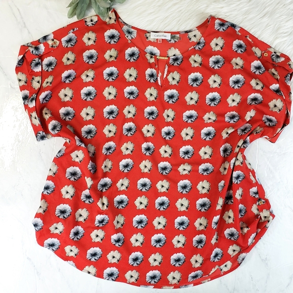 Calvin Klein Tops - Calvin Klein Red Monochrome Daisy Floral Top